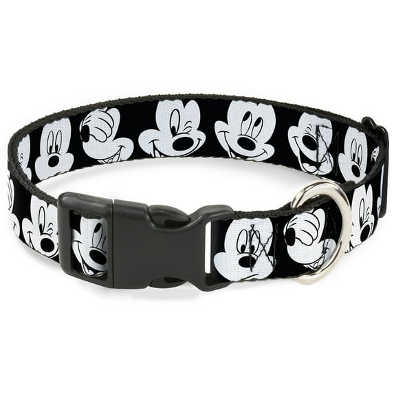 Disney Pet Collar, Dog Collar Plastic Buckle, Mickey Mouse Expressions Close Up Black White, 15 to 24 Inches 1.0 Inch Wide