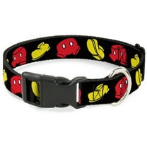 Disney Pet Collar, Dog Collar Plastic Buckle, Mickey Mouse Shorts and Shoes Black Red Yellow, 7 to 8.5 Inches 0.5 Inch Wide