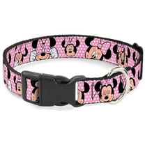 Disney Pet Collar, Dog Collar Plastic Buckle, Minnie Mouse Expressions Polka Dot Pink White, 7 to 8.5 Inches 0.5 Inch Wide