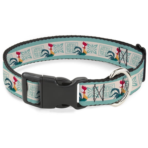 Disney Pet Collar, Dog Collar Plastic Buckle, Moana Hei Hei the Rooster and Icon Blocks White Light Green, 13 to 17 Inches 1.5 Inch Wide