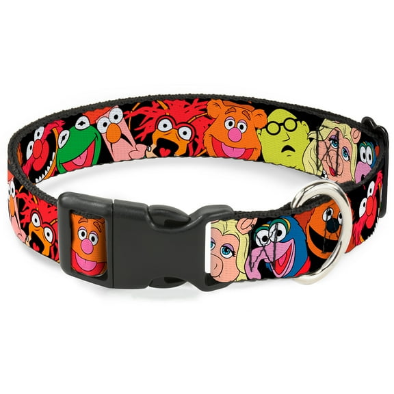 Disney Pet Collar, Dog Collar Plastic Buckle, Muppets Faces Black, 7 to 8.5 Inches 0.5 Inch Wide
