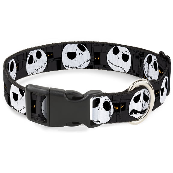 Disney Pet Collar, Dog Collar Plastic Buckle, Nightmare Before Christmas Jack Expressions Gray, 7 to 8.5 Inches 0.5 Inch Wide