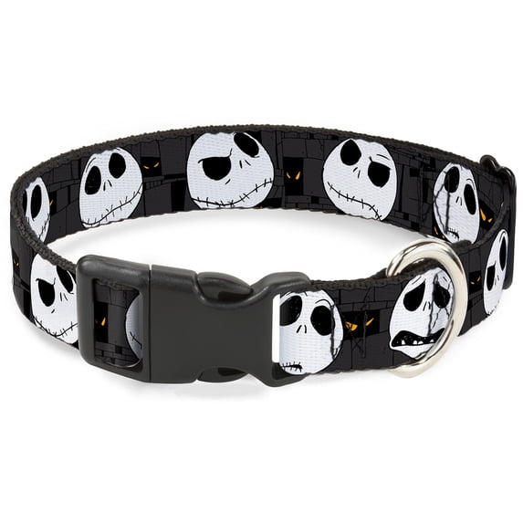 Disney Pet Collar, Dog Collar Plastic Buckle, Nightmare Before Christmas Jack Expressions Gray, 7 to 8.5 Inches 0.5 Inch Wide