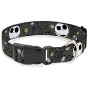 Disney Pet Collar, Dog Collar Plastic Buckle, Nightmare Before Christmas Jack Expressions Halloween Gray, 7 to 8.5 Inches 0.5 Inch Wide