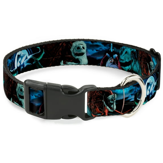 Disney Pet Collar, Dog Collar Plastic Buckle, Nightmare Before Christmas Jack Oogie Boogie Santa Scene, 16 to 23 Inches 1.5 Inch Wide