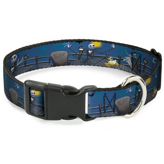 Disney Pet Collar, Dog Collar Plastic Buckle, Nightmare Before Christmas Jack Zombie Duck Zero Cemetery, 9.5 to 14.5 Inches 0.5 Inch Wide