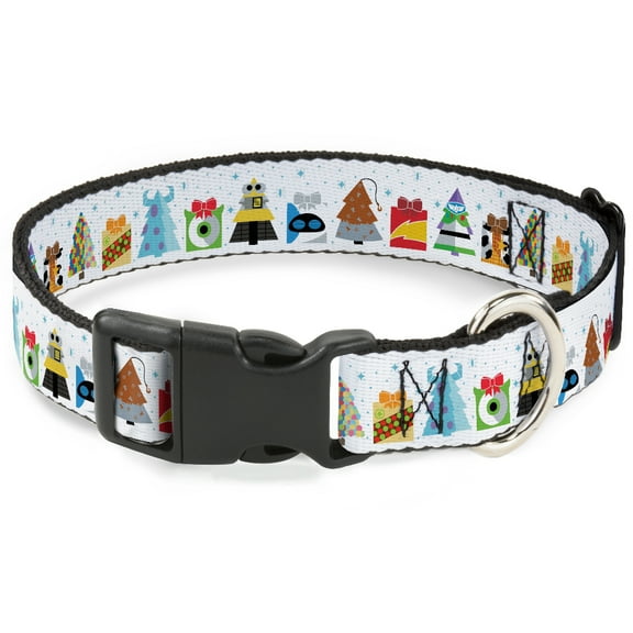 Disney Pet Collar, Dog Collar Plastic Buckle, Pixar Holiday Collection Character Gifts Lineup White Blues, 7 to 8.5 Inches 0.5 Inch Wide