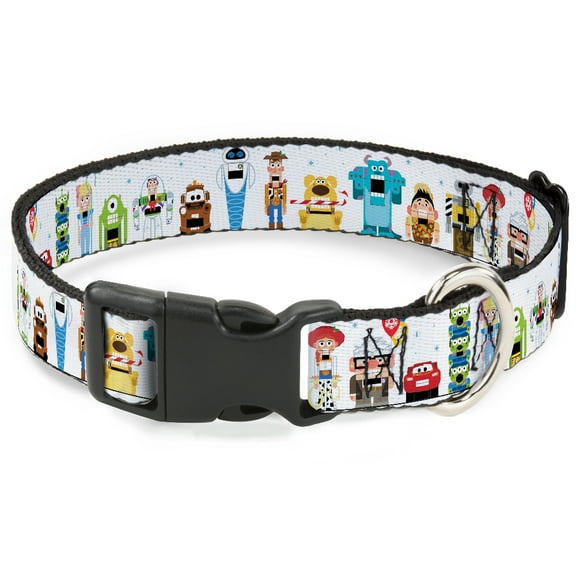 Disney Pet Collar, Dog Collar Plastic Buckle, Pixar Holiday Collection Nutcracker Characters Lineup White, 7 to 8.5 Inches 0.5 Inch Wide