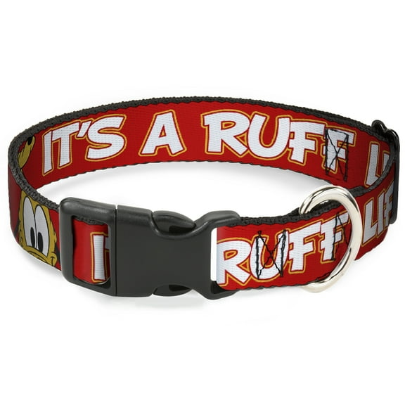 Disney Pet Collar, Dog Collar Plastic Buckle, Pluto 2 Pose Its A Ruff Life Red Yellow White, 9.5 to 13 Inches 1.0 Inch Wide