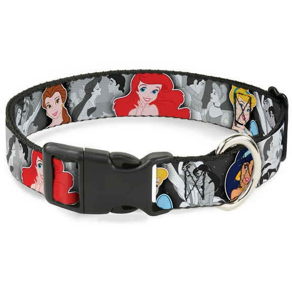 Disney Pet Collar, Dog Collar Plastic Buckle, Princess Pose Princess Prince Scene Grays Multi Color, 15 to 24 Inches 1.0 Inch Wide