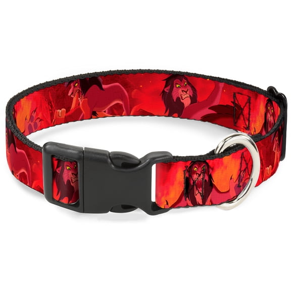 Disney Pet Collar, Dog Collar Plastic Buckle, Simba Scar Battle Scene Fiery Red, 9.5 to 14.5 Inches 0.5 Inch Wide