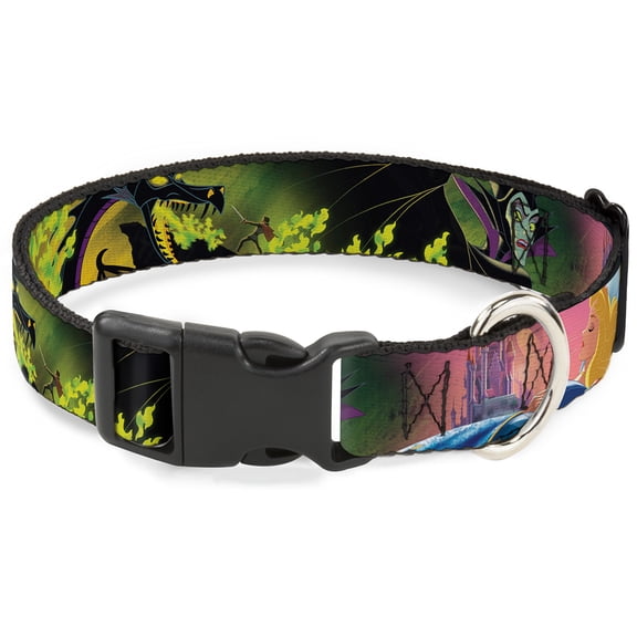 Disney Pet Collar, Dog Collar Plastic Buckle, Sleeping Beauty Maleficent Dragon Scenes, 11 to 16.5 Inches 1.0 Inch Wide