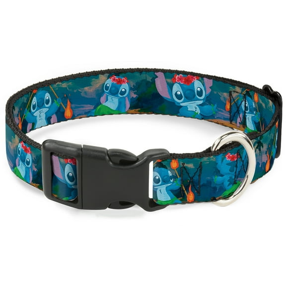 Disney Pet Collar, Dog Collar Plastic Buckle, Stitch Hula Dance Poses, 9.5 to 13 Inches 1.0 Inch Wide