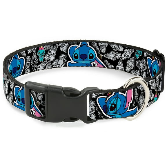 Disney Pet Collar, Dog Collar Plastic Buckle, Stitch Poses Mini Scrump Scattered, 9.5 to 13 Inches 1.0 Inch Wide