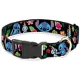 thumbnail image 1 of Disney Pet Collar, Dog Collar Plastic Buckle, Stitch Scrump Poses Tropical Flora, 7 to 8.5 Inches 0.5 Inch Wide, 1 of 8