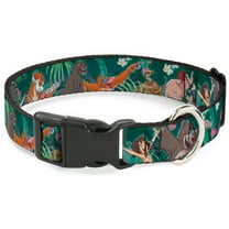 Disney Pet Collar, Dog Collar Plastic Buckle, The Jungle Book 8 Character Group Greens, 7 to 8.5 Inches 0.5 Inch Wide
