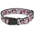 thumbnail image 1 of Disney Pet Collar, Dog Collar Plastic Buckle, The Nightmare Before Christmas Jack and Sally Doodles Pink, 8.5 to 12 Inches 0.5 Inch Wide, 1 of 1