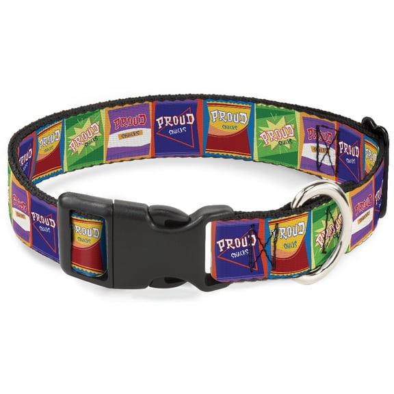 Disney Pet Collar, Dog Collar Plastic Buckle, The Proud Family Proud Snacks Logo Blocks Multi Color, 15 to 24 Inches 1.0 Inch Wide
