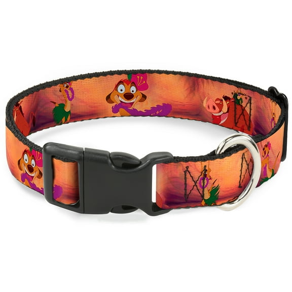 Disney Pet Collar, Dog Collar Plastic Buckle, Timon Pumba the Hula Song Poses, 7 to 8.5 Inches 0.5 Inch Wide
