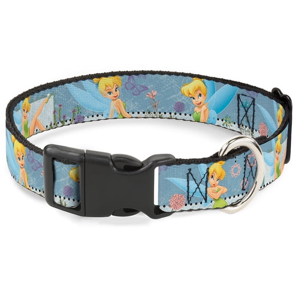Disney Pet Collar, Dog Collar Plastic Buckle, Tinker Bell Garden Poses, 15 to 24 Inches 1.0 Inch Wide