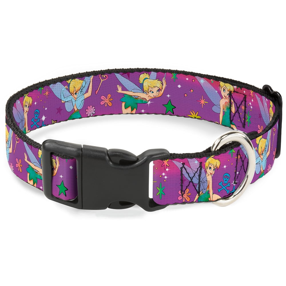 Buckle Down Official Disney Tinker Bell Lanyard | 1.0 Inch Wide Nylon With Stainless Steel Clip | Purple With Flowers & Skulls