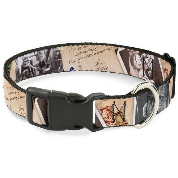 Disney Pet Collar, Dog Collar Plastic Buckle, Up Adventure Book Snapshots Post Cards, 7 to 8.5 Inches 0.5 Inch Wide