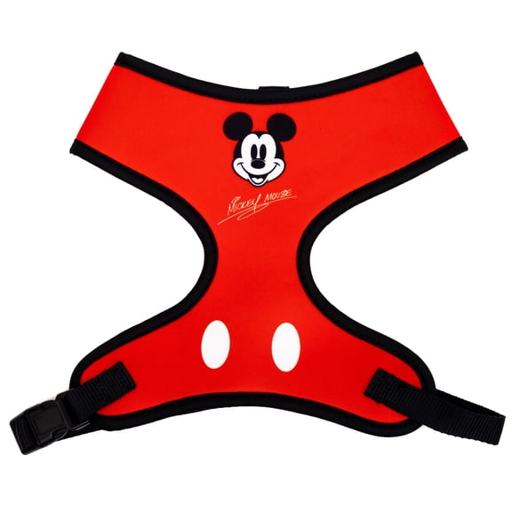 Disney Pet Harness, Dog Collar Plastic Buckle, Mickey Mouse Smiling Face Red Black, Fits dog with 12" neck size and 17-21" Chest Girth