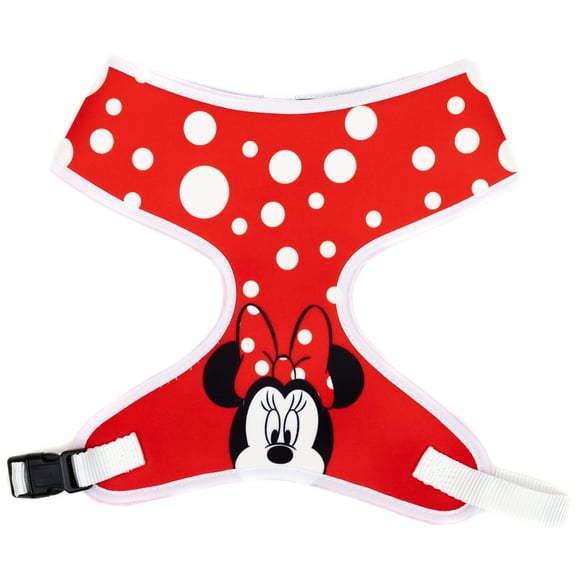 Disney Pet Harness, Dog Collar Plastic Buckle, Minnie Mouse Face and Polka Dots Red White, Fits dog with 11" neck size and 14-17" Chest Girth