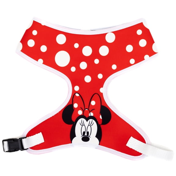 Disney Pet Harness, Dog Collar Plastic Buckle, Minnie Mouse Face and Polka Dots Red White, Fits dog with 12" neck size and 17-21" Chest Girth
