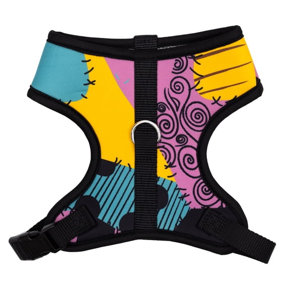 Disney Pet Harness, Dog Collar Plastic Buckle, Nightmare Before Christmas Sally Dress Patchwork Multi Color, Fits dog with 15" neck size and 19-29" chest girth.
