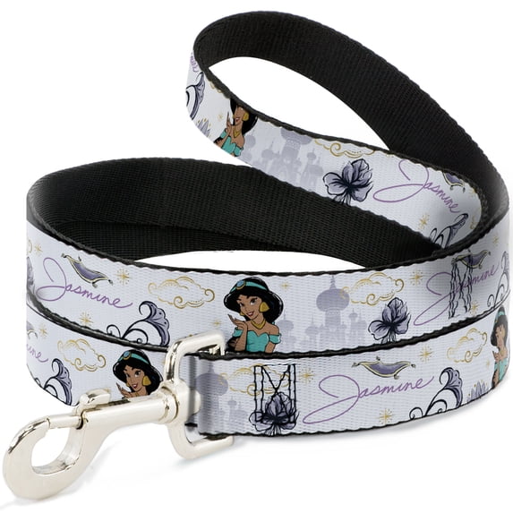 Disney Pet Leash, Dog Leash, Aladdin Jasmine Palace Pose with Script and Flowers White, 6 Feet Long 1.0 Inch Wide