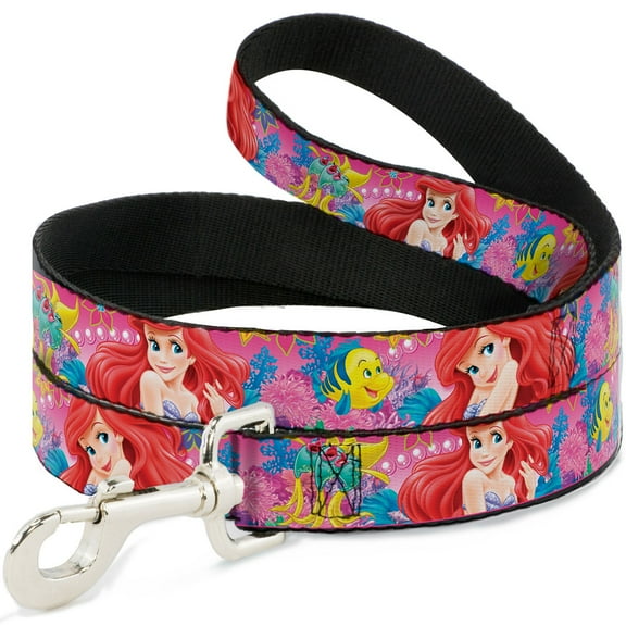 Disney Pet Leash, Dog Leash, Ariel Flounder Fish Trio Poses Pinks, 4 Feet Long 1.0 Inch Wide