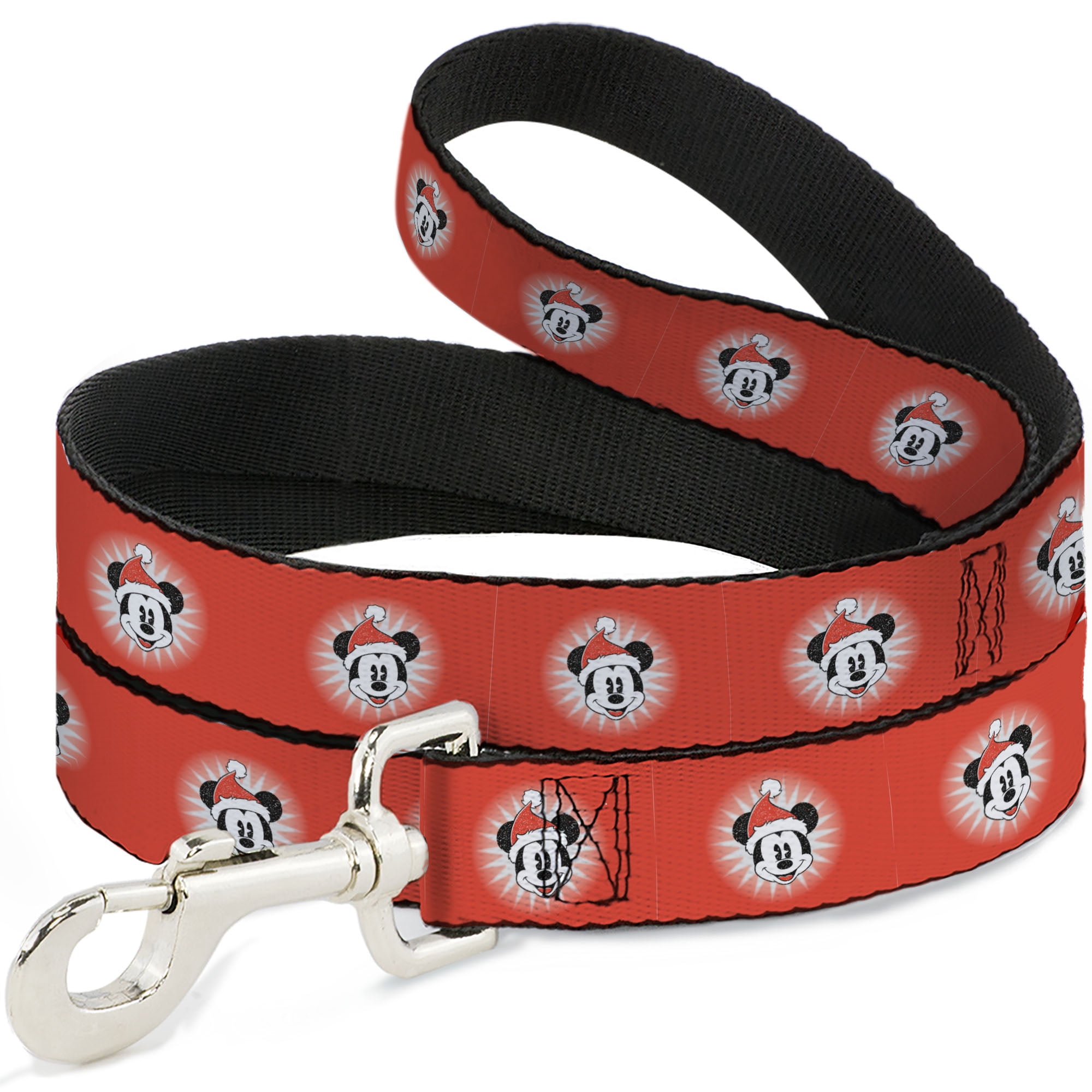 Disney Pet Leash, Dog Leash, Christmas Holiday Mickey Mouse Face Starburst Red, 6 Feet Long 1.0 Inch Wide