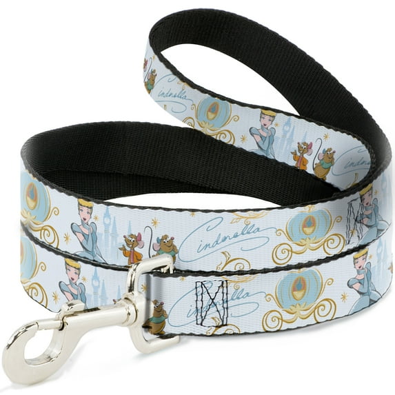 Disney Pet Leash, Dog Leash, Cinderella Pumpkin Coach and Mice Pose with Script Blues, 4 Feet Long 0.5 Inch Wide