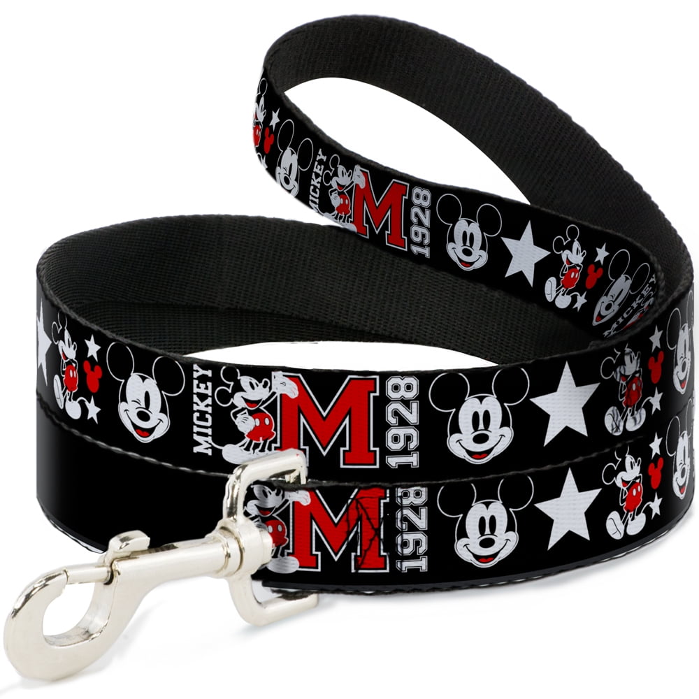 Disney Pet Leash, Dog Leash, Classic Mickey Mouse 1928 Collage Black White Red, 6 Feet Long 1.0 Inch Wide