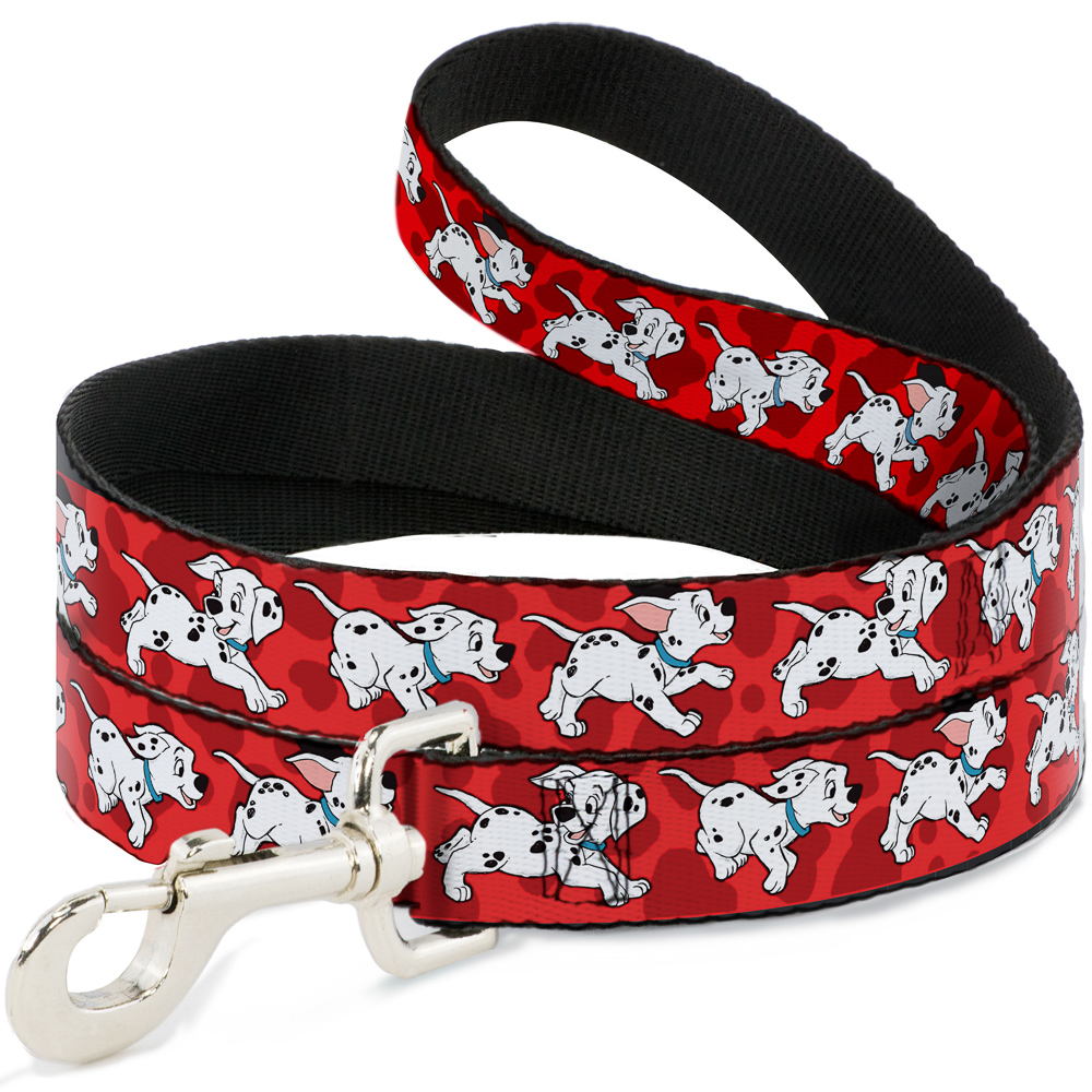 Disney Pet Leash, Dog Leash, Dalmatians Running Paws Reds White Black, 4 Feet Long 1.0 Inch Wide