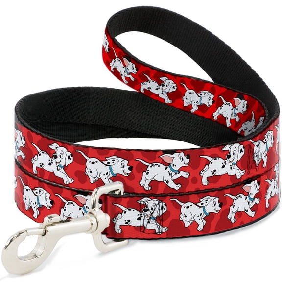 Disney Pet Leash, Dog Leash, Dalmatians Running Paws Reds White Black, 4 Feet Long 1.0 Inch Wide