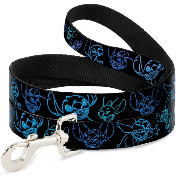 Disney Pet Leash, Dog Leash, Electric Stitch Poses Black Neon Blue, 4 Feet Long 1.0 Inch Wide