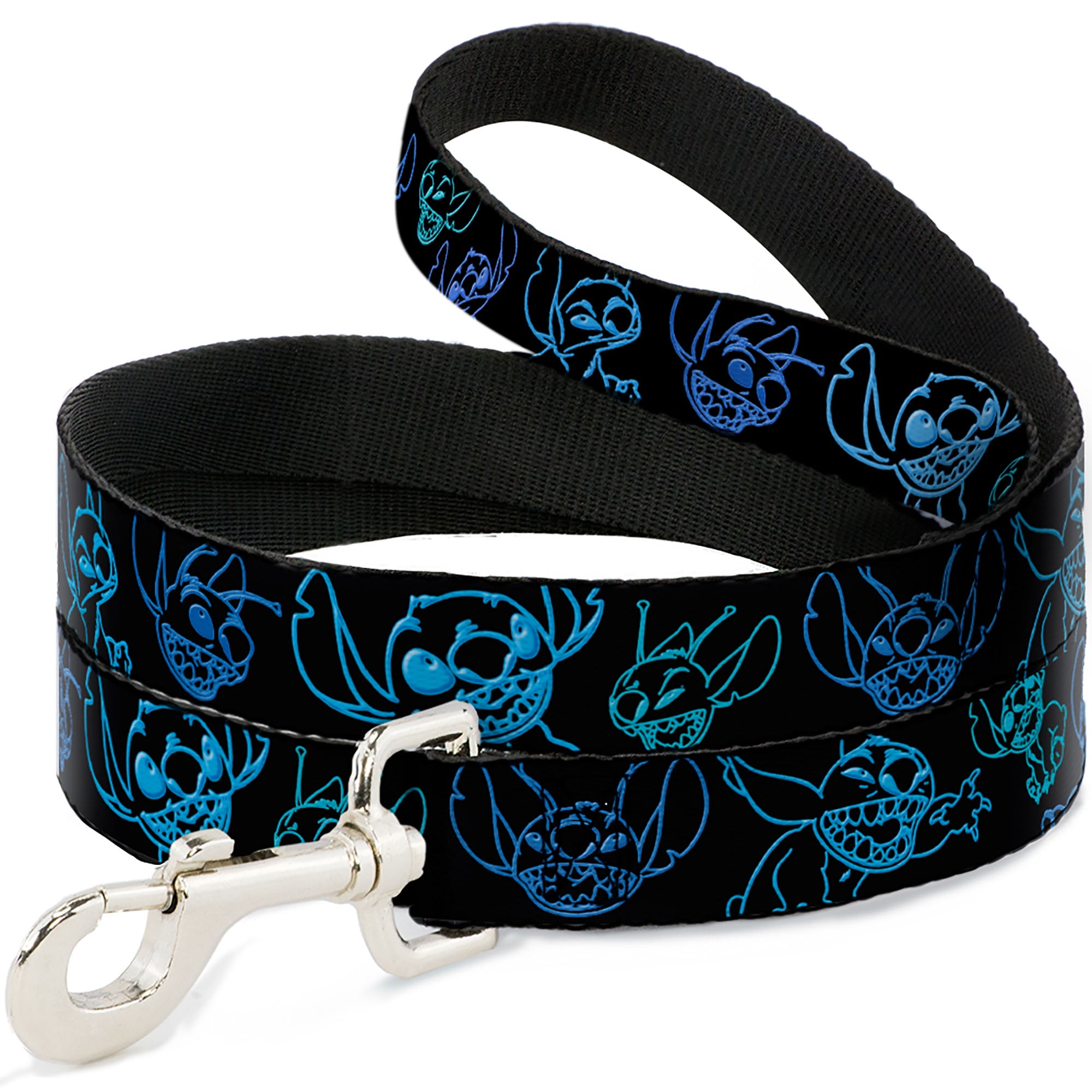 Disney Pet Leash, Dog Leash, Electric Stitch Poses Black Neon Blue, 6 Feet Long 1.0 Inch Wide