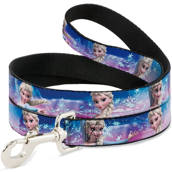 Disney Pet Leash, Dog Leash, Elsa the Snow Queen Poses Castle Snowy Mountains Blue, 4 Feet Long 1.0 Inch Wide