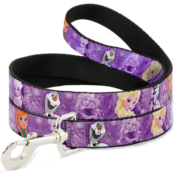 Disney Pet Leash, Dog Leash, Frozen Anna Elsa Olaf Poses Scenes Purples, 4 Feet Long 1.0 Inch Wide