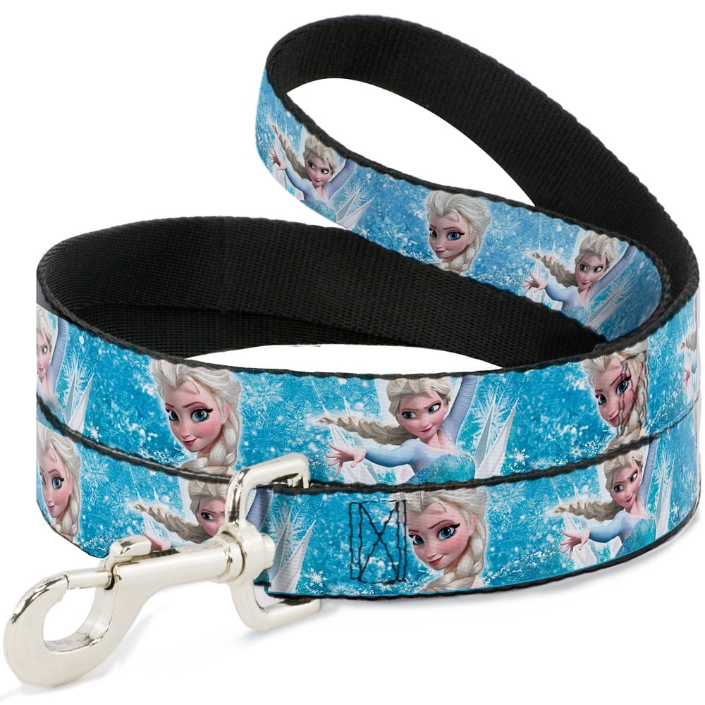 Disney Pet Leash, Dog Leash, Frozen Elsa Face Action Pose Snowflakes Blues White, 4 Feet Long 1.0 Inch Wide