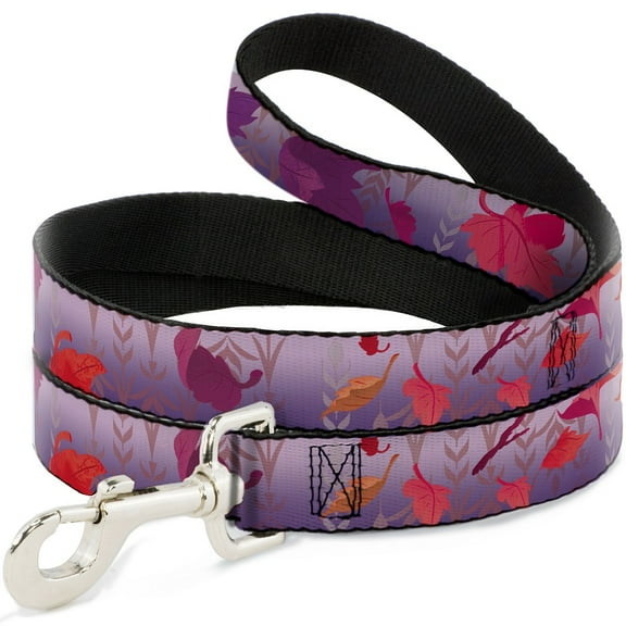 Disney Pet Leash, Dog Leash, Frozen II Swirling Leaves Floral Trim Purples Reds, 4 Feet Long 1.0 Inch Wide