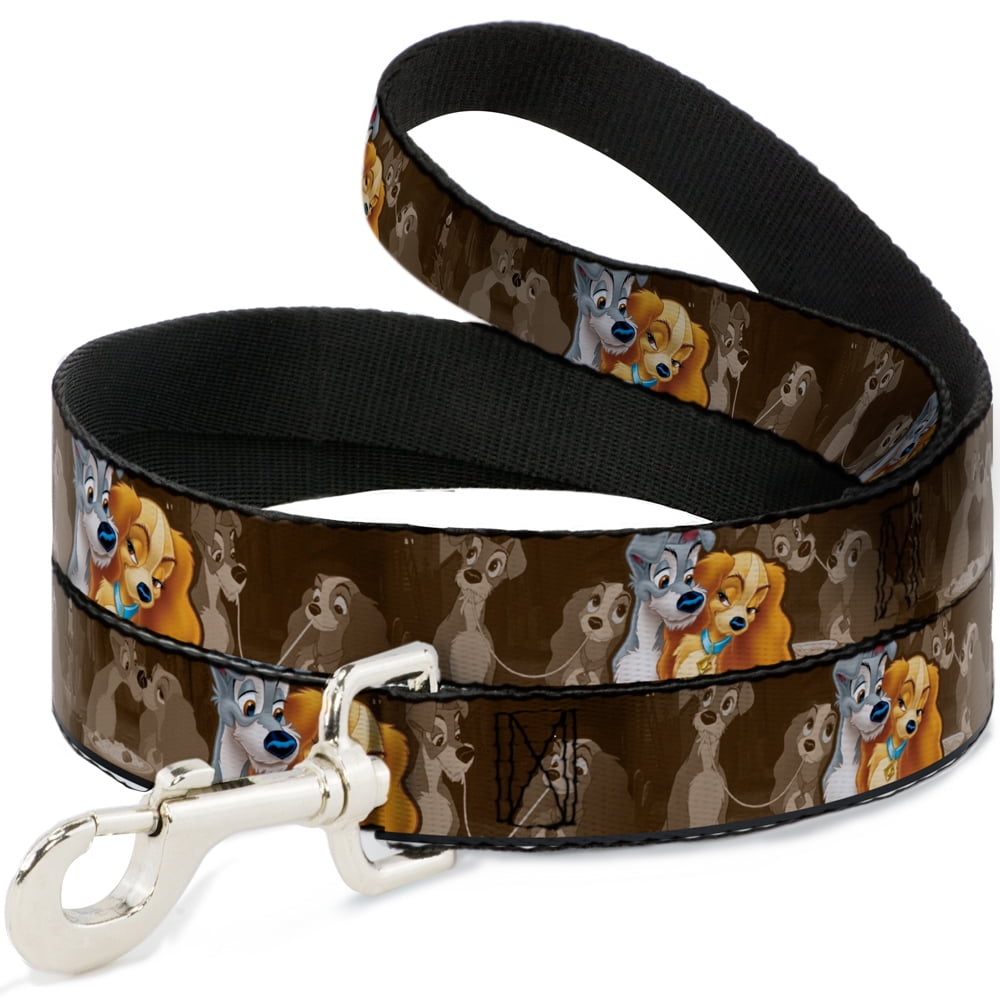 Disney Pet Leash, Dog Leash, Lady And Tramp 2 Poses Spaghetti Kiss Scene Browns, 4 Feet Long 1.0 Inch Wide