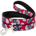 thumbnail image 1 of Disney Pet Leash, Dog Leash, Lilo Stitch 2 Eating Poses Lilo Dress Leaves Red Ivory, 6 Feet Long 1.0 Inch Wide, 1 of 4
