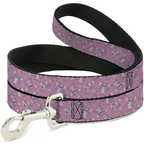 Disney Pet Leash, Dog Leash, Lilo and Stitch Angel Poses Scattered Pinks, 4 Feet Long 1.0 Inch Wide