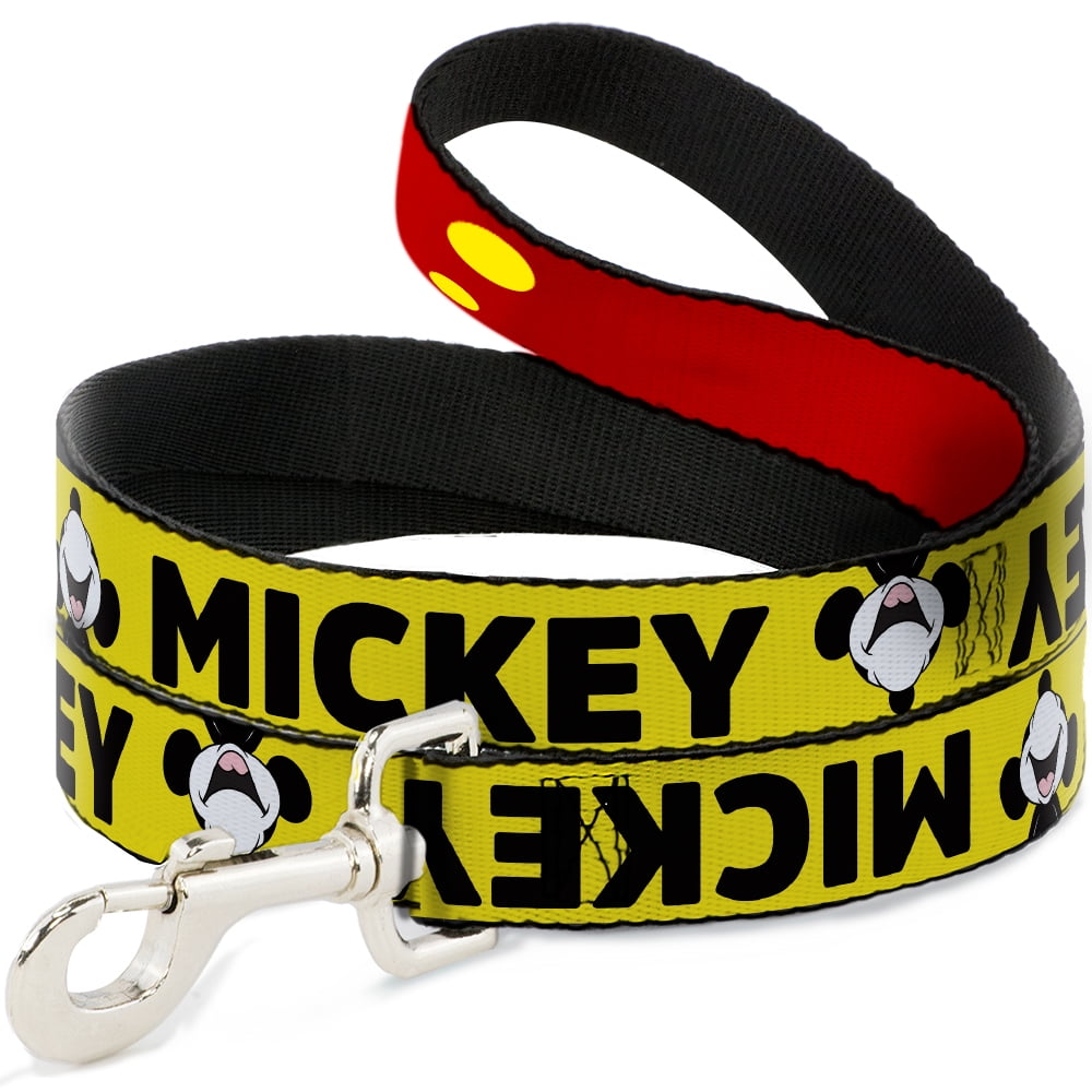 Disney Pet Leash, Dog Leash, Mickey Smiling Up Pose Flip Buttons Yellow Black Red, 4 Feet Long 1.0 Inch Wide