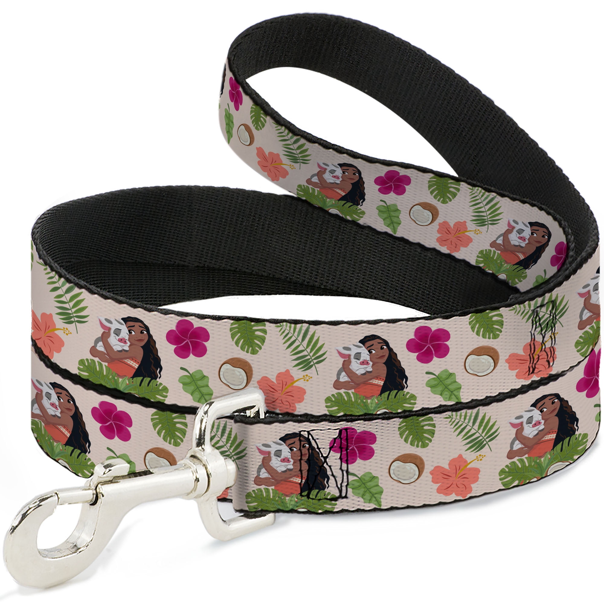 Disney Pet Leash, Dog Leash, Moana Hugging Pua Pose and Tropical Flora Beige, 6 Feet Long 1.0 Inch Wide