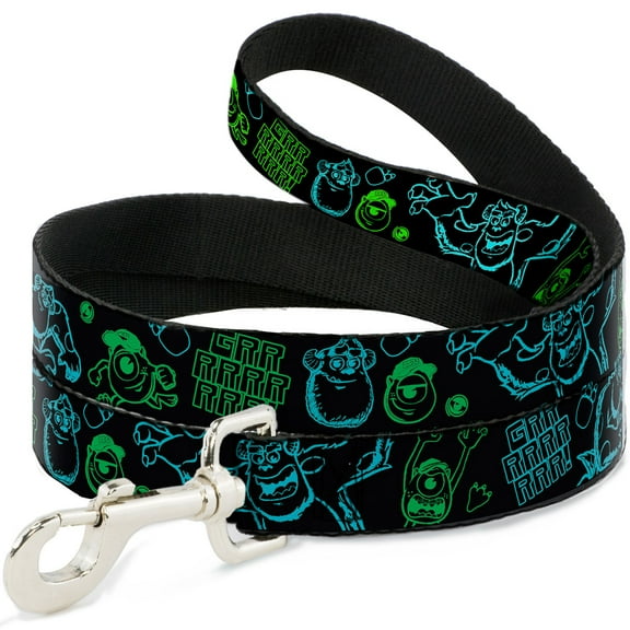 Disney Pet Leash, Dog Leash, Monsters Inc Sully Mike Poses Grrrrr Black Turquoise Green, 6 Feet Long 1.0 Inch Wide