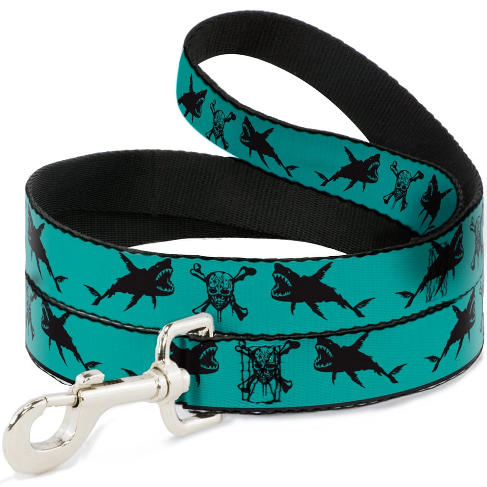 Disney Pet Leash, Dog Leash, Pirates Skull Crossbones Sharks Turquoise Black, 4 Feet Long 1.0 Inch Wide